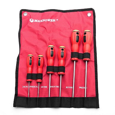 MAXPOWER Phillips and Slotted Screwdriver Set (3in, 4in, 6in), 6PCS, Red