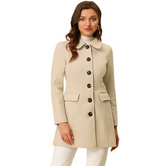 Women's Peter Pan Collar Single Breasted Mid Length Overcoat