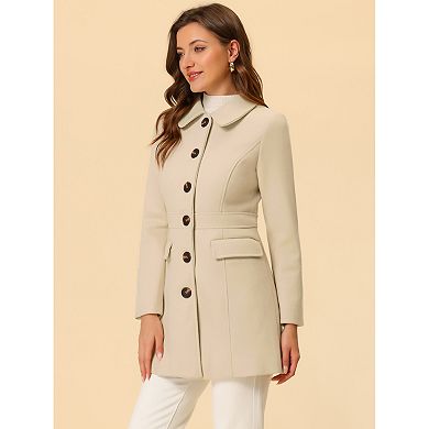 Women's Peter Pan Collar Single Breasted Mid Length Overcoat