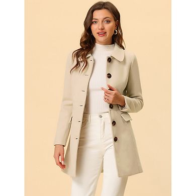 Women's Peter Pan Collar Single Breasted Mid Length Overcoat