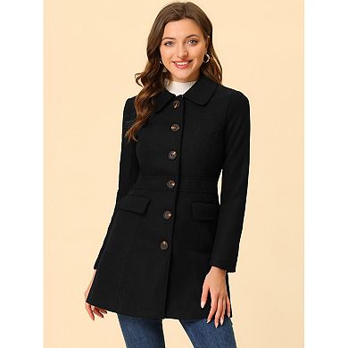 Women's Peter Pan Collar Single Breasted Mid Length Overcoat