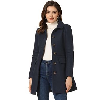 Women's Peter Pan Collar Single Breasted Mid Length Overcoat