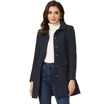 Women's Peter Pan Collar Single Breasted Mid Length Overcoat