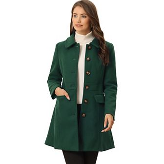 Women's Peter Pan Collar Single Breasted Mid Length Overcoat