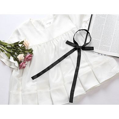 Women's Long Self Tied Bowtie Solid Color Adjustable Neck Elegant Bow Tie