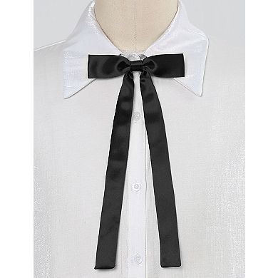 Women's Long Self Tied Bowtie Solid Color Adjustable Neck Elegant Bow Tie