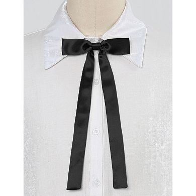 Women's Long Self Tied Bowtie Solid Color Adjustable Neck Elegant Bow Tie