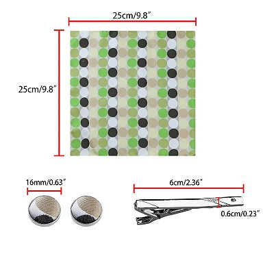 Men's Polka Dots Necktie, Tie Clip, Cuff Links, Pocket Square Set Business Wedding