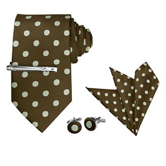 Men's Polka Dots Necktie, Tie Clip, Cuff Links, Pocket Square Set Business Wedding