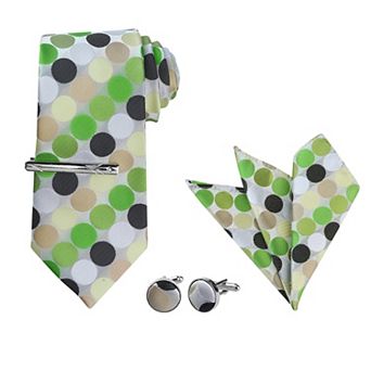 Men's Polka Dots Necktie, Tie Clip, Cuff Links, Pocket Square Set Business Wedding