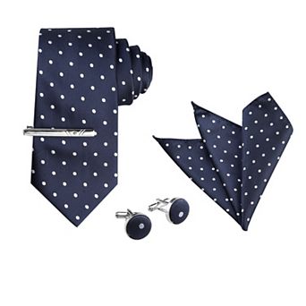 Men's Polka Dots Necktie, Tie Clip, Cuff Links, Pocket Square Set Business Wedding