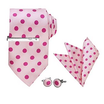 Men's Polka Dots Necktie, Tie Clip, Cuff Links, Pocket Square Set Business Wedding