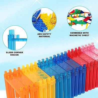 PicassoTiles 12 PC Magnet Toy Racetrack Support Column Expansion for Race Car Playset