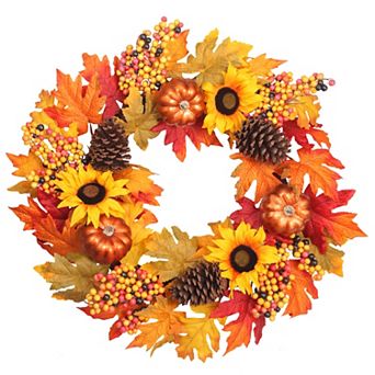 24 Inch Fall Sunflower Artificial Wreath
