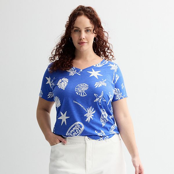 Plus Size Sonoma Goods For Life® Everyday V-Neck T-Shirt - Cobalt Marine Toss (5X)