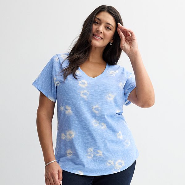 Plus Size Sonoma Goods For Life® Everyday V-Neck T-Shirt - Sky Blue Dye Dot (0X)