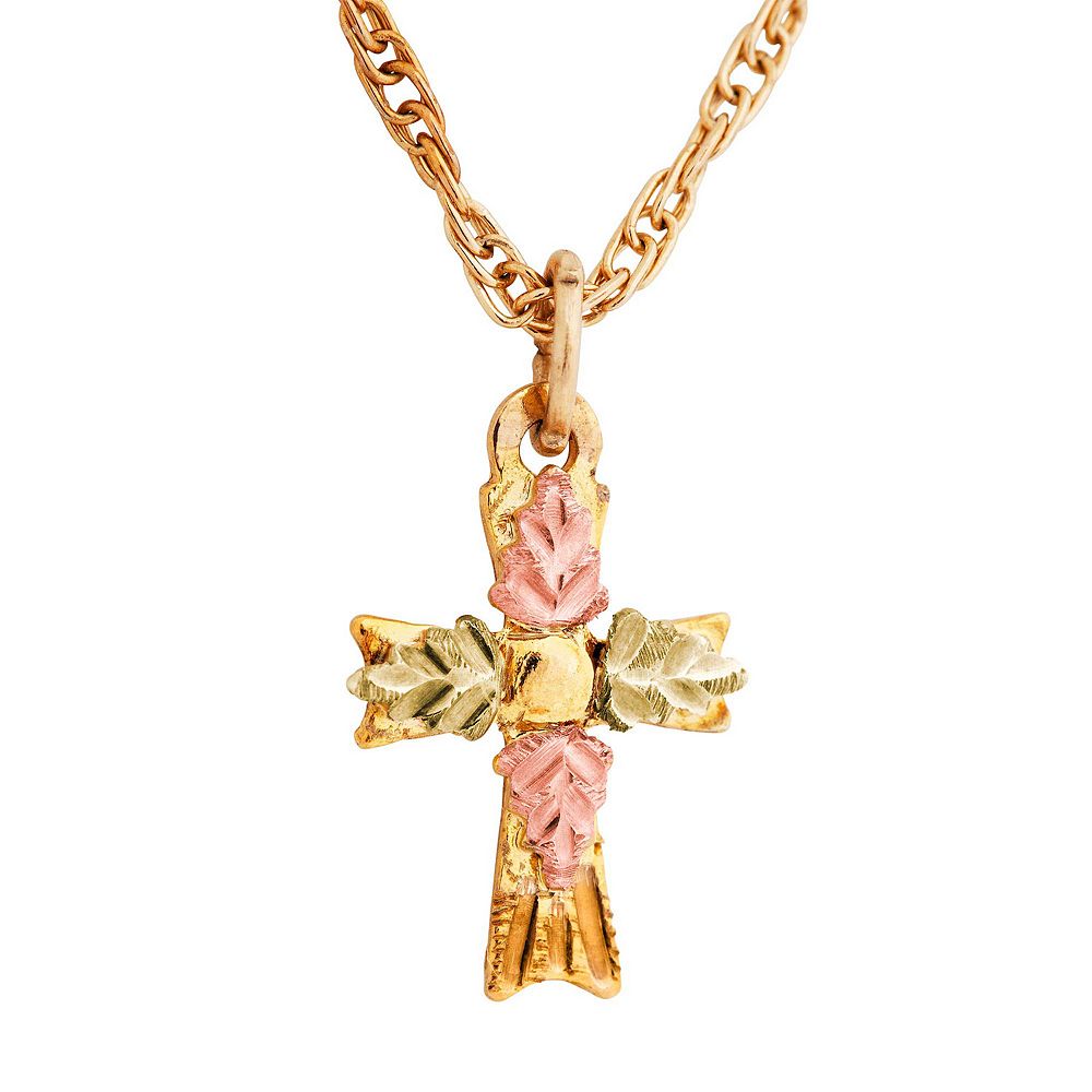 Black Hills Gold Tri-Tone Cross Pendant Necklace