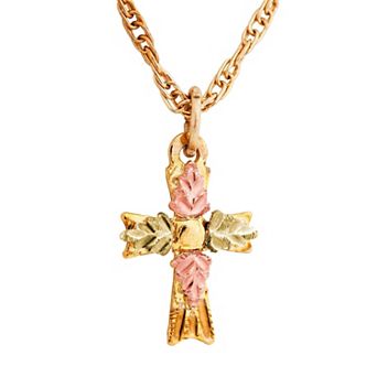 Black Hills Gold Tri-Tone Cross Pendant Necklace