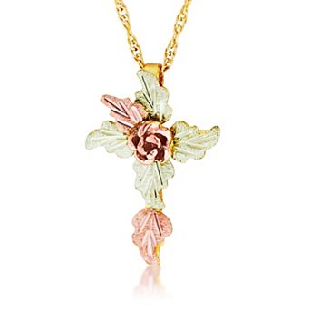 Black Hills Gold Tri-Tone Cross Pendant Necklace