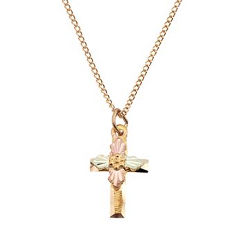Black Hills Gold Tri-Tone Cross Pendant Necklace