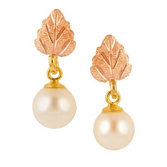 Black Hills Gold Freshwater Cultured Pearl Post Dangle Earrings