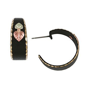 Black Hills Gold Tri-Tone Black Powder Coat Oval Earrings