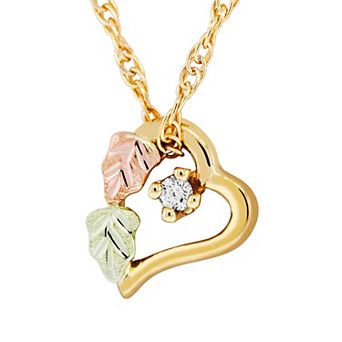 Black Hills Gold Tri-Tone Diamond Accent Heart Pendant Necklace