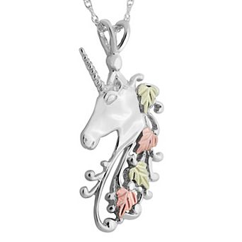 Black Hills Gold Tri-Tone Unicorn Pendant Necklace in Sterling Silver