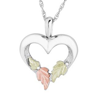 Black Hills Gold Tri-Tone Heart Pendant Necklace in Sterling Silver
