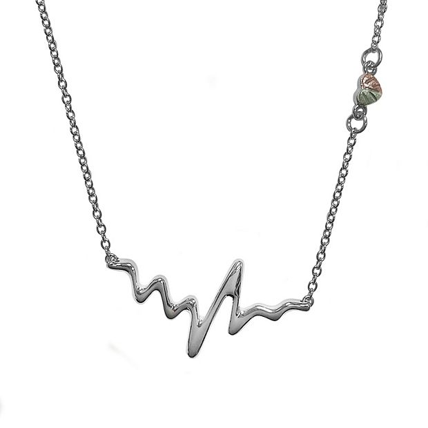Black Hills Gold Tri Tone Heartbeat Pendant Necklace in Sterling Silver