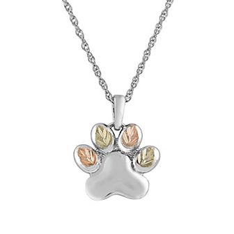 Black Hills Gold Tri-Tone Paw Print Pendant Necklace in Sterling Silver