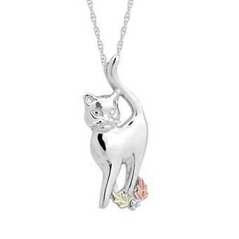 Black Hills Gold Tri-Tone Cat Pendant Necklace in Sterling Silver