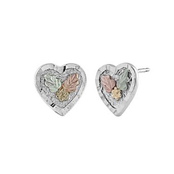 Black Hills Gold Tri-Tone Heart Post Earrings in Sterling Silver