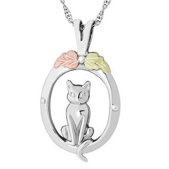 Black Hills Gold Tri-Tone Cat Pendant Necklace in Sterling Silver
