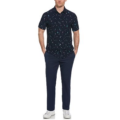 Men's Grand Slam Golf Flag Print Short Sleeve Woven Button-Down Shirt