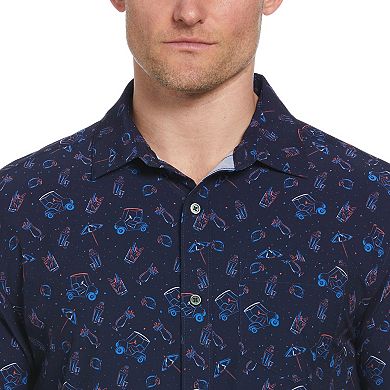 Men's Grand Slam Drinks & Golf Cart Print Short Sleeve Woven Button-Down Shirt