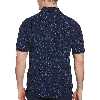 Men's Grand Slam Drinks & Golf Cart Print Short Sleeve Woven Button-Down Shirt