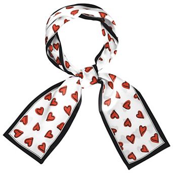 Women‘s Silky Skinny Scarf Hair Band Heart Print Hairband Handbag Wrap