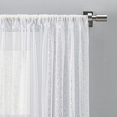 Stripe Lace Rod Pocket Panel Curtain