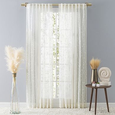 Sheer Blossom Rod Pocket With Back Tab Panel Curtain