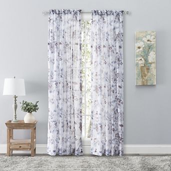 Whimsical Semi-sheer Floral Rod Pocket Curtain Panel