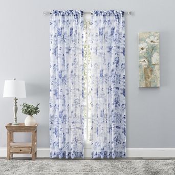 Whimsical Semi-sheer Floral Rod Pocket Curtain Panel