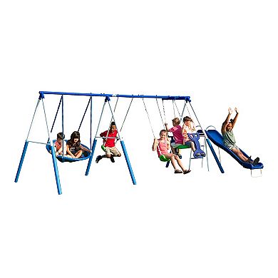 XDP Recreation All Star Playground Outdoor Swing Set, Rider, Super Disc & Slide
