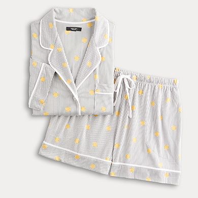 Women's Simply Vera Vera Wang Cozy Notch Collar Short Sleeve Top & Boxer Shorts Pajama Set