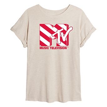 Juniors' MTV Candy Cane Oversized Tee