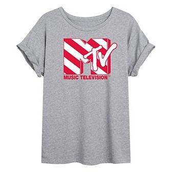 Juniors' MTV Candy Cane Oversized Tee