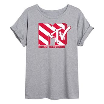 Juniors' MTV Candy Cane Oversized Tee