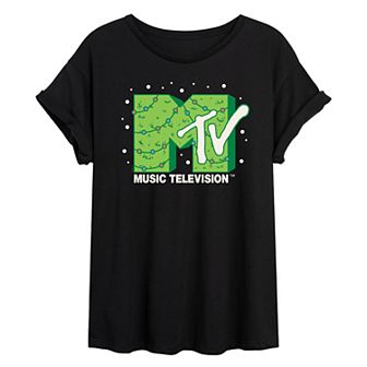 Juniors' MTV Christmas Tree Oversized Tee