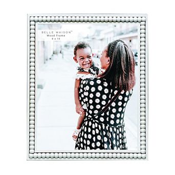 Belle Maison Distressed White Wood Beaded Table Top Frame