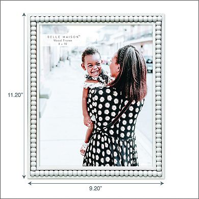 Belle Maison Distressed White Wood Beaded Table Top Frame